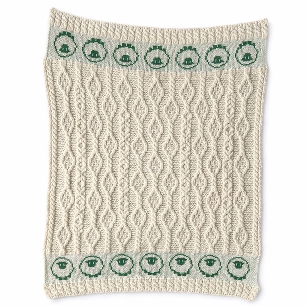 Irish Merino Wool Baby Blanket Aran Cable Knit Sheep Made in Ireland